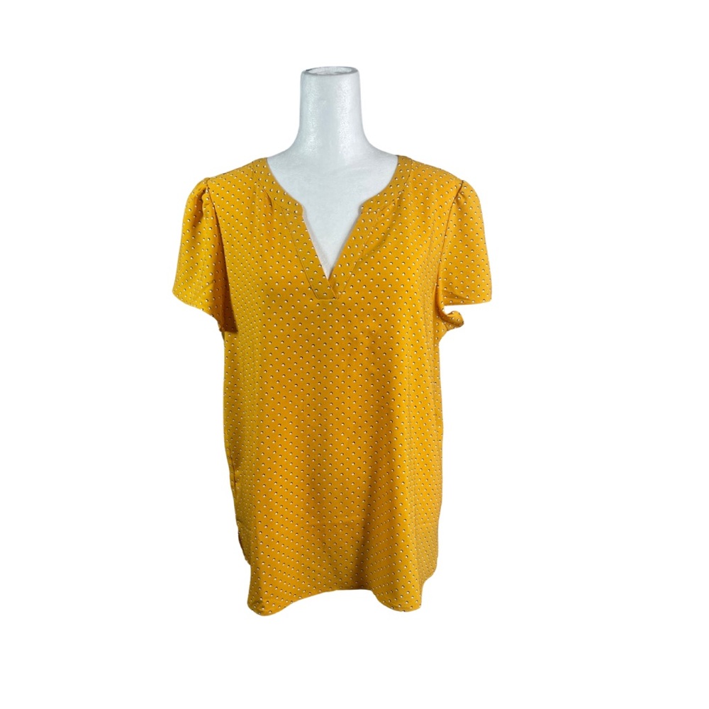 Hilary Radley Yellow Polka Dot V neck Blouse Womens Medium